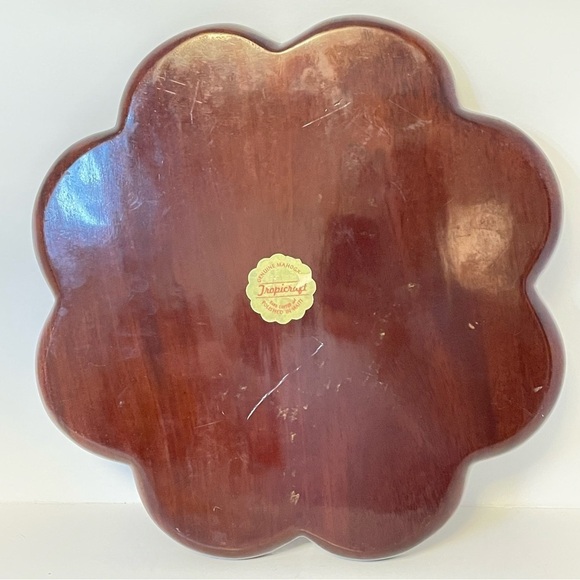 Mahogany Wood Divided Plater 15” Flower Shaped Snack Tray - Picture 2 of 6